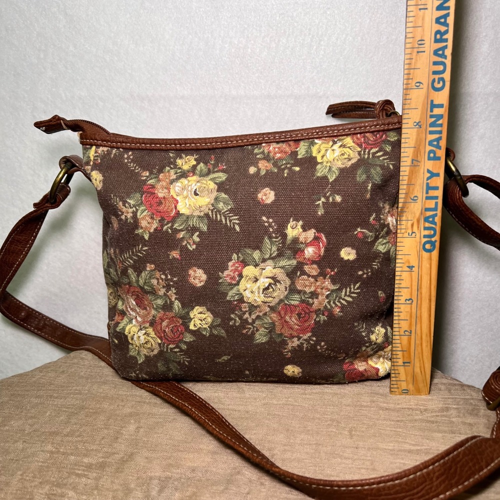 Floral Canvas Crossbody Brown Lace Trim 90s Nostalgia Y2K Cottagecore Boho Bag - Picture 10 of 13